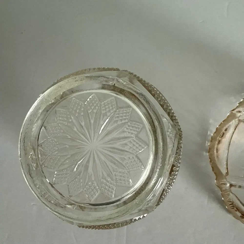 Vintage EAPG US Glass Biscuit Jar w/Lid and Sugar‎ bowl with gold Trim